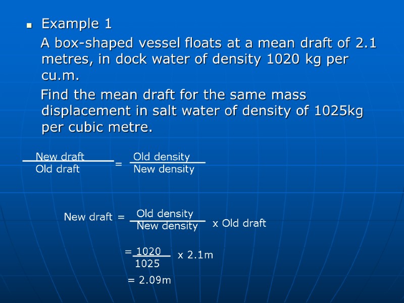 Example 1    A box-shaped vessel floats at a mean draft of